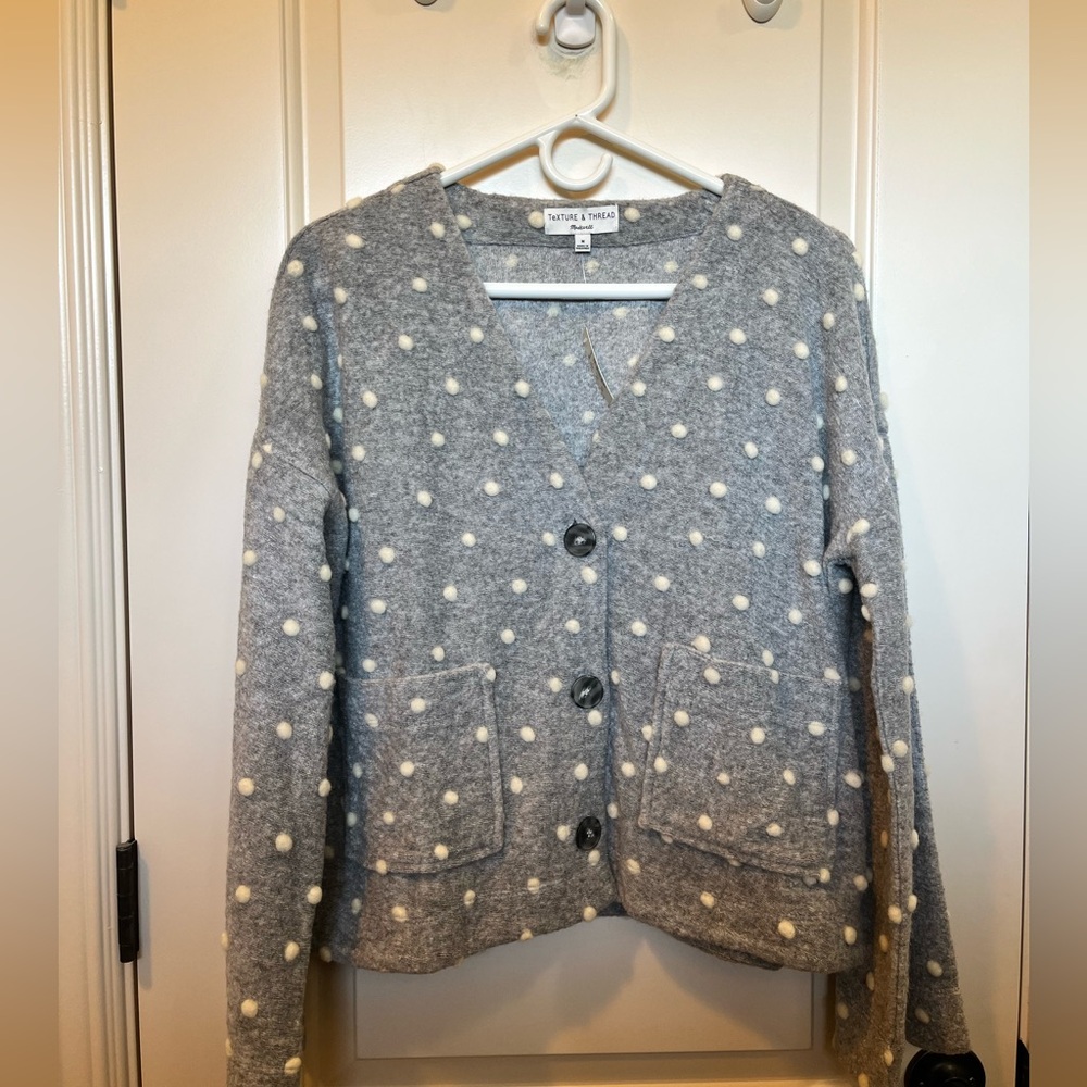 Madewell Gray Polka Dot Cardigan